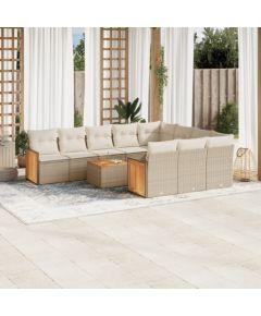 vidaXL 11-częściowy zestaw mebli ogrodowych z poduszkami, beżowy, polirattan Dārza mēbeļu komplekti