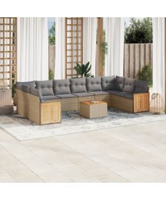 vidaXL 11-częściowy zestaw mebli ogrodowych z poduszkami, beżowy, polirattan Dārza mēbeļu komplekti