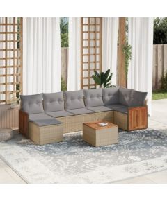 vidaXL 8-częściowy zestaw mebli ogrodowych z poduszkami, beżowy, polirattan Dārza mēbeļu komplekti