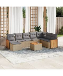 vidaXL 9-częściowy zestaw mebli ogrodowych z poduszkami, beżowy, polirattan Dārza mēbeļu komplekti