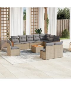 vidaXL 11-częściowy zestaw mebli ogrodowych z poduszkami, beżowy, polirattan Dārza mēbeļu komplekti