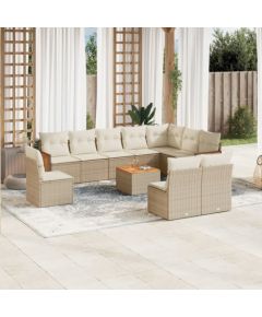 vidaXL 11-częściowy zestaw mebli ogrodowych z poduszkami, beżowy, polirattan Dārza mēbeļu komplekti