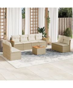 vidaXL 9-częściowy zestaw mebli ogrodowych z poduszkami, beżowy, polirattan Dārza mēbeļu komplekti