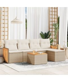 vidaXL 6-częsciowy zestaw mebli ogrodowych z poduszkami, beżowy, polirattan Dārza mēbeļu komplekti