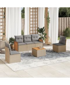vidaXL 6-częściowy zestaw mebli ogrodowych z poduszkami, beżowy, polirattan Dārza mēbeļu komplekti
