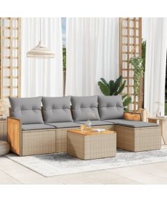 vidaXL 6-częsciowy zestaw mebli ogrodowych z poduszkami, beżowy, polirattan Dārza mēbeļu komplekti