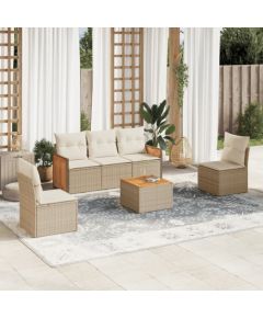 vidaXL 6-częściowy zestaw mebli ogrodowych z poduszkami, beżowy, polirattan Dārza mēbeļu komplekti