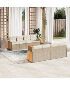 vidaXL 9-częściowy zestaw mebli ogrodowych z poduszkami, beżowy, polirattan Dārza mēbeļu komplekti