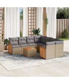 vidaXL 9-częściowy zestaw mebli ogrodowych z poduszkami, beżowy, polirattan Dārza mēbeļu komplekti