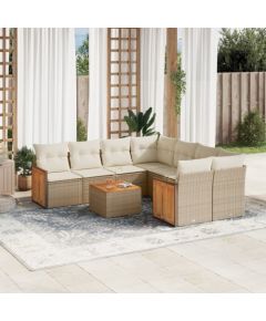 vidaXL 9-częściowy zestaw mebli ogrodowych z poduszkami, beżowy, polirattan Dārza mēbeļu komplekti