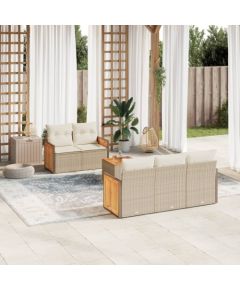 vidaXL 6-częściowy zestaw mebli ogrodowych z poduszkami, beżowy, polirattan Dārza mēbeļu komplekti