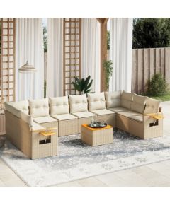 vidaXL 11-częściowy zestaw mebli ogrodowych z poduszkami, beżowy, polirattan Dārza mēbeļu komplekti