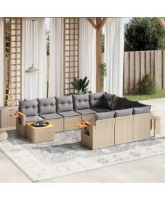 vidaXL 11-częściowy zestaw mebli ogrodowych z poduszkami, beżowy, polirattan Dārza mēbeļu komplekti