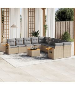 vidaXL 11-częściowy zestaw mebli ogrodowych z poduszkami, beżowy, polirattan Dārza mēbeļu komplekti