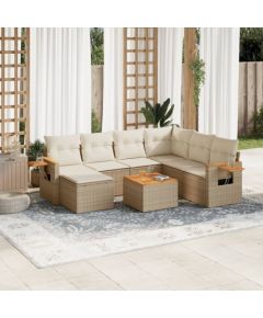 vidaXL 8-częściowy zestaw mebli ogrodowych z poduszkami, beżowy, polirattan Dārza mēbeļu komplekti