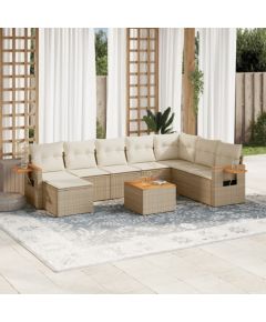 vidaXL 9-częściowy zestaw mebli ogrodowych z poduszkami, beżowy, polirattan Dārza mēbeļu komplekti