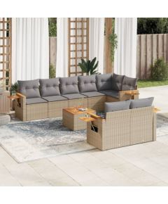 vidaXL 9-częściowy zestaw mebli ogrodowych z poduszkami, beżowy, polirattan Dārza mēbeļu komplekti
