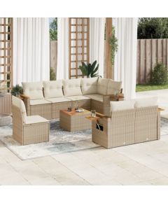 vidaXL 9-częściowy zestaw mebli ogrodowych z poduszkami, beżowy, polirattan Dārza mēbeļu komplekti