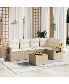 vidaXL 6-częściowy zestaw mebli ogrodowych z poduszkami, beżowy, polirattan Dārza mēbeļu komplekti