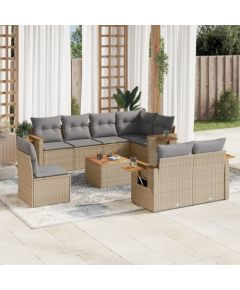 vidaXL 9-częściowy zestaw mebli ogrodowych z poduszkami, beżowy, polirattan Dārza mēbeļu komplekti