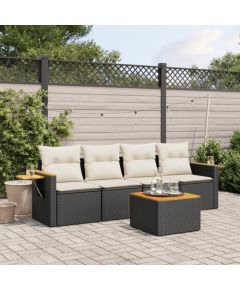 vidaXL 5-częściowy zestaw wypoczynkowy do ogrodu, poduszki, czarny rattan PE Dārza mēbeļu komplekti