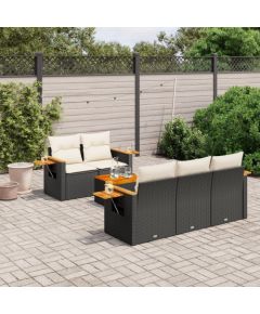 vidaXL 6-częściowy zestaw mebli ogrodowych z poduszkami, czarny polirattan Dārza mēbeļu komplekti