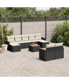 vidaXL 10-częsciowy zestaw wypoczynkowy do ogrodu, poduszki czarny rattan PE Dārza mēbeļu komplekti