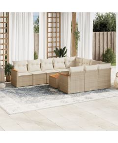 vidaXL 11-częsciowy zestaw mebli ogrodowych z poduszkami, beżowy, polirattan Dārza mēbeļu komplekti