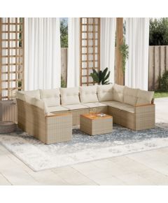 vidaXL 10-częsciowy zestaw mebli ogrodowych z poduszkami, beżowy, polirattan Dārza mēbeļu komplekti