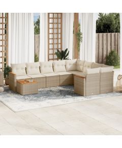 vidaXL 10-częsciowy zestaw mebli ogrodowych z poduszkami, beżowy, polirattan Dārza mēbeļu komplekti