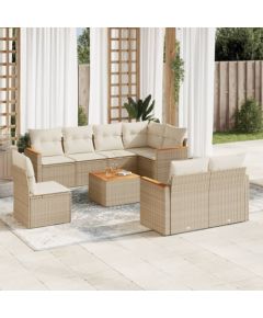 vidaXL 9-częsciowy zestaw mebli ogrodowych z poduszkami, beżowy, polirattan Dārza mēbeļu komplekti