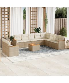 vidaXL 11-częsciowy zestaw mebli ogrodowych z poduszkami, beżowy, polirattan Dārza mēbeļu komplekti