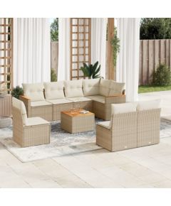 vidaXL 9-częsciowy zestaw mebli ogrodowych z poduszkami, beżowy, polirattan Dārza mēbeļu komplekti
