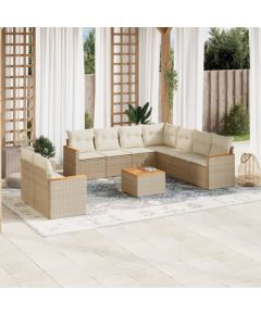 vidaXL 10-częsciowy zestaw mebli ogrodowych z poduszkami, beżowy, polirattan Dārza mēbeļu komplekti