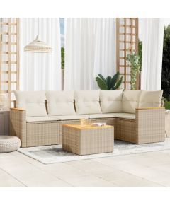 vidaXL 6-częsciowy zestaw mebli ogrodowych z poduszkami, beżowy, polirattan Dārza mēbeļu komplekti