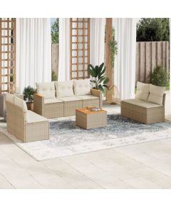 vidaXL 8-częsciowy zestaw mebli ogrodowych z poduszkami, beżowy, polirattan Dārza mēbeļu komplekti