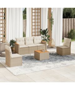 vidaXL 6-częsciowy zestaw mebli ogrodowych z poduszkami, beżowy, polirattan Dārza mēbeļu komplekti