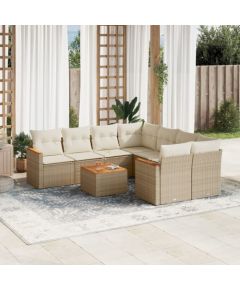 vidaXL 9-częsciowy zestaw mebli ogrodowych z poduszkami, beżowy, polirattan Dārza mēbeļu komplekti