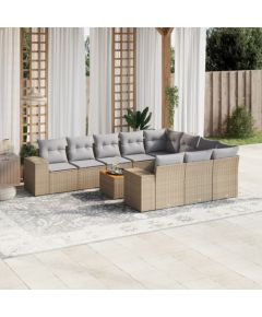 vidaXL 11-częsciowy zestaw mebli ogrodowych z poduszkami, beżowy, polirattan Dārza mēbeļu komplekti