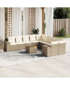 vidaXL 11-częsciowy zestaw mebli ogrodowych z poduszkami, beżowy, polirattan Dārza mēbeļu komplekti