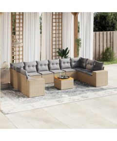 vidaXL 11-częsciowy zestaw mebli ogrodowych z poduszkami, beżowy, polirattan Dārza mēbeļu komplekti