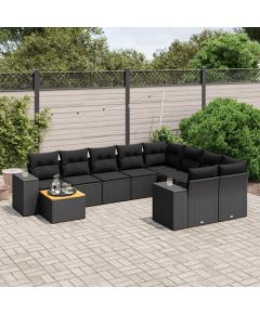 vidaXL 10-częsciowy zestaw wypoczynkowy do ogrodu, poduszki czarny rattan PE Dārza mēbeļu komplekti