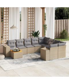 vidaXL 10-częsciowy zestaw mebli ogrodowych z poduszkami, beżowy, polirattan Dārza mēbeļu komplekti