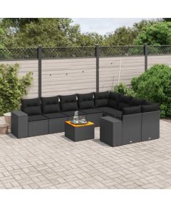 vidaXL 10-częsciowy zestaw wypoczynkowy do ogrodu, poduszki czarny rattan PE Dārza mēbeļu komplekti