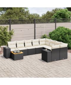 vidaXL 10-częsciowy zestaw wypoczynkowy do ogrodu, poduszki czarny rattan PE Dārza mēbeļu komplekti