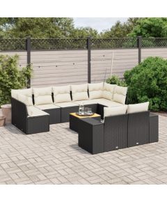 vidaXL 10-częsciowy zestaw wypoczynkowy do ogrodu, poduszki czarny rattan PE Dārza mēbeļu komplekti