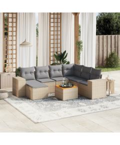 vidaXL 8-częsciowy zestaw mebli ogrodowych z poduszkami, beżowy, polirattan Dārza mēbeļu komplekti