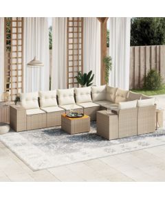 vidaXL 10-częsciowy zestaw mebli ogrodowych z poduszkami, beżowy, polirattan Dārza mēbeļu komplekti