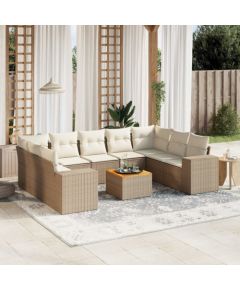 vidaXL 10-częsciowy zestaw mebli ogrodowych z poduszkami, beżowy, polirattan Dārza mēbeļu komplekti