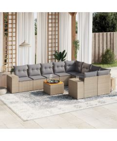 vidaXL 10-częsciowy zestaw mebli ogrodowych z poduszkami, beżowy, polirattan Dārza mēbeļu komplekti